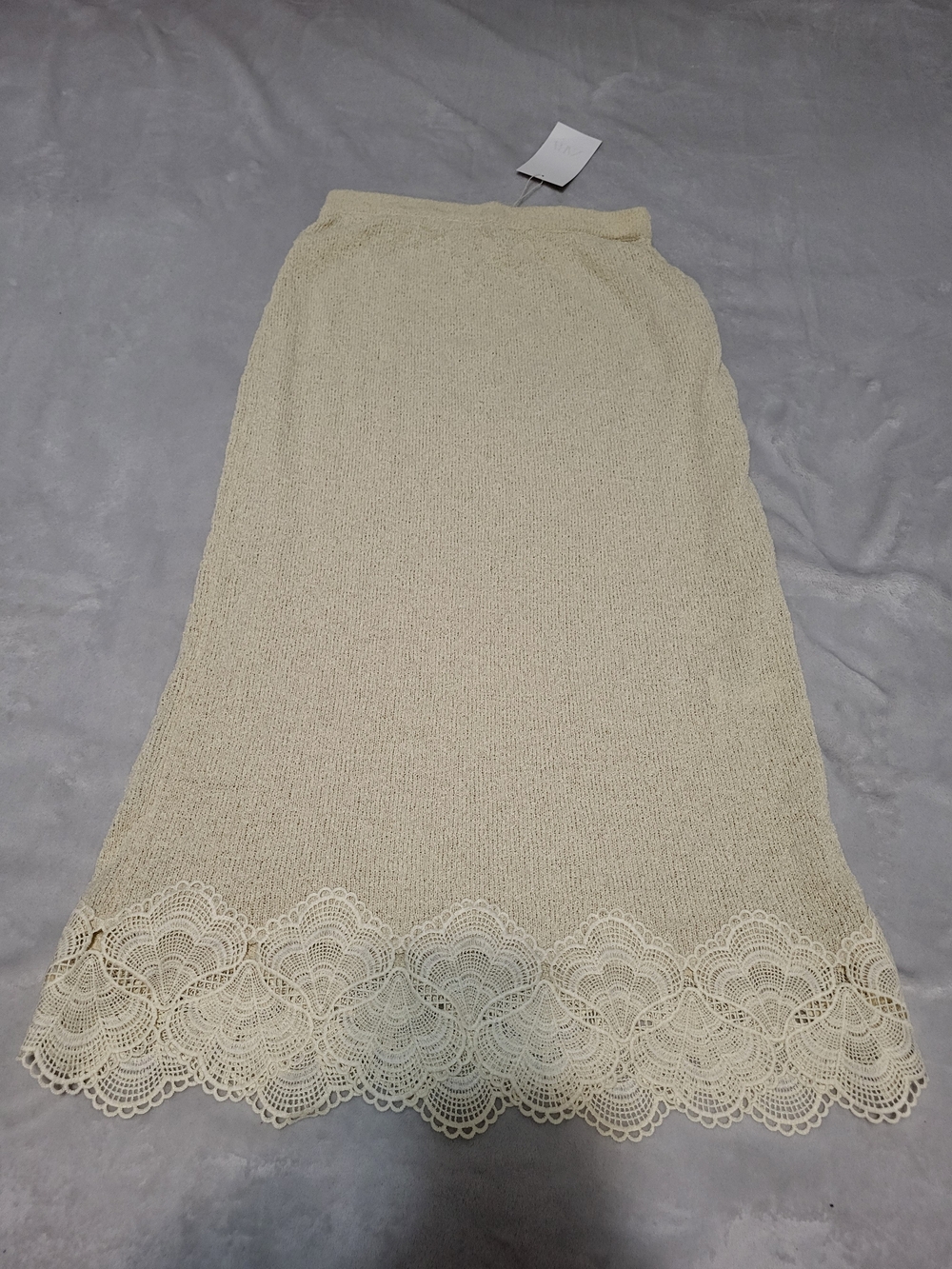 NWT Zara Rustic Crochet Knit Midi Skirt in Sand - Size Medium